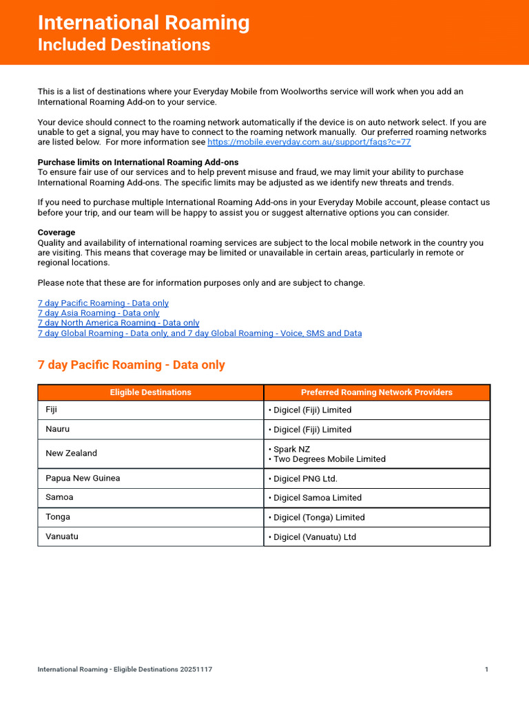 International Roaming Countries | PDF | Roaming | Companies