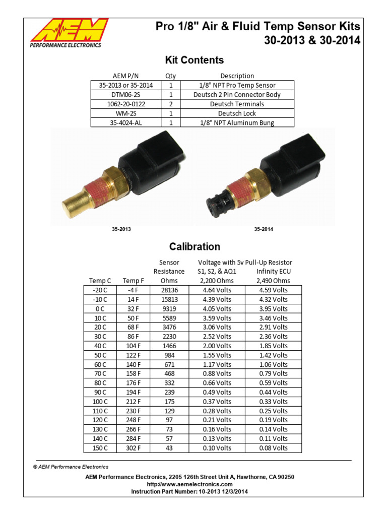 30-2013 Temp Sensor Kit | PDF | Volt | Electromagnetism