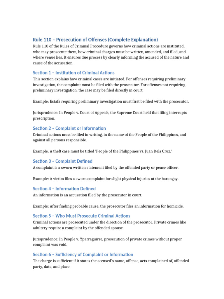 Rule 110 Studynotes | PDF | Arrest | Jurisdiction