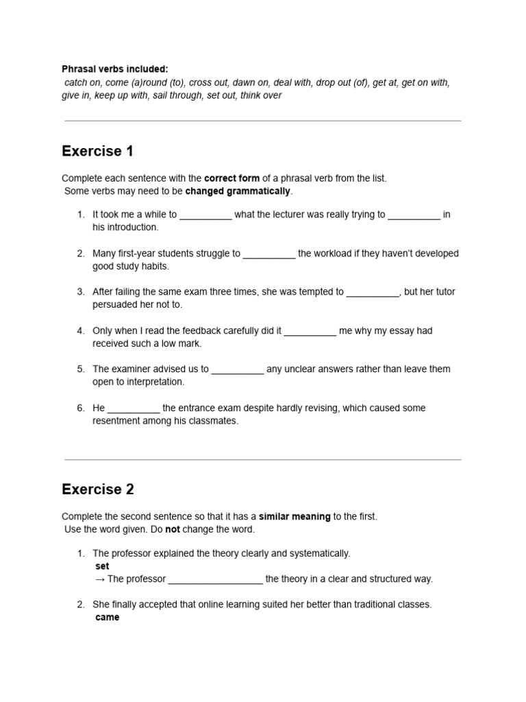 Destination b2 Phrasal Verbs UNIT 18 | PDF | Cognitive Science ...