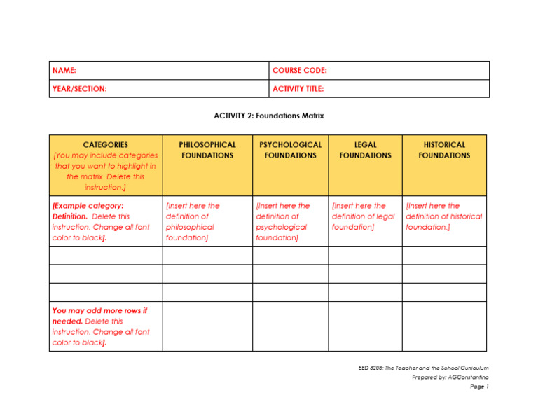 ACTIVITY 2 - Foundations Matrix | PDF