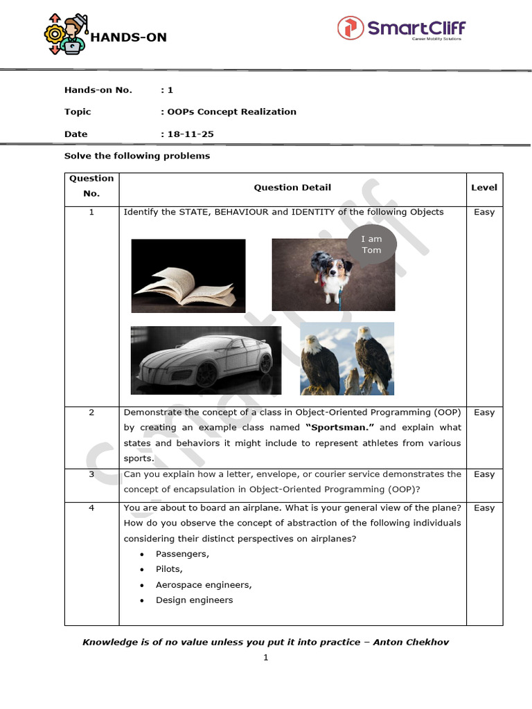 1 Hands-On - OOPs Concept Realization - QP | PDF