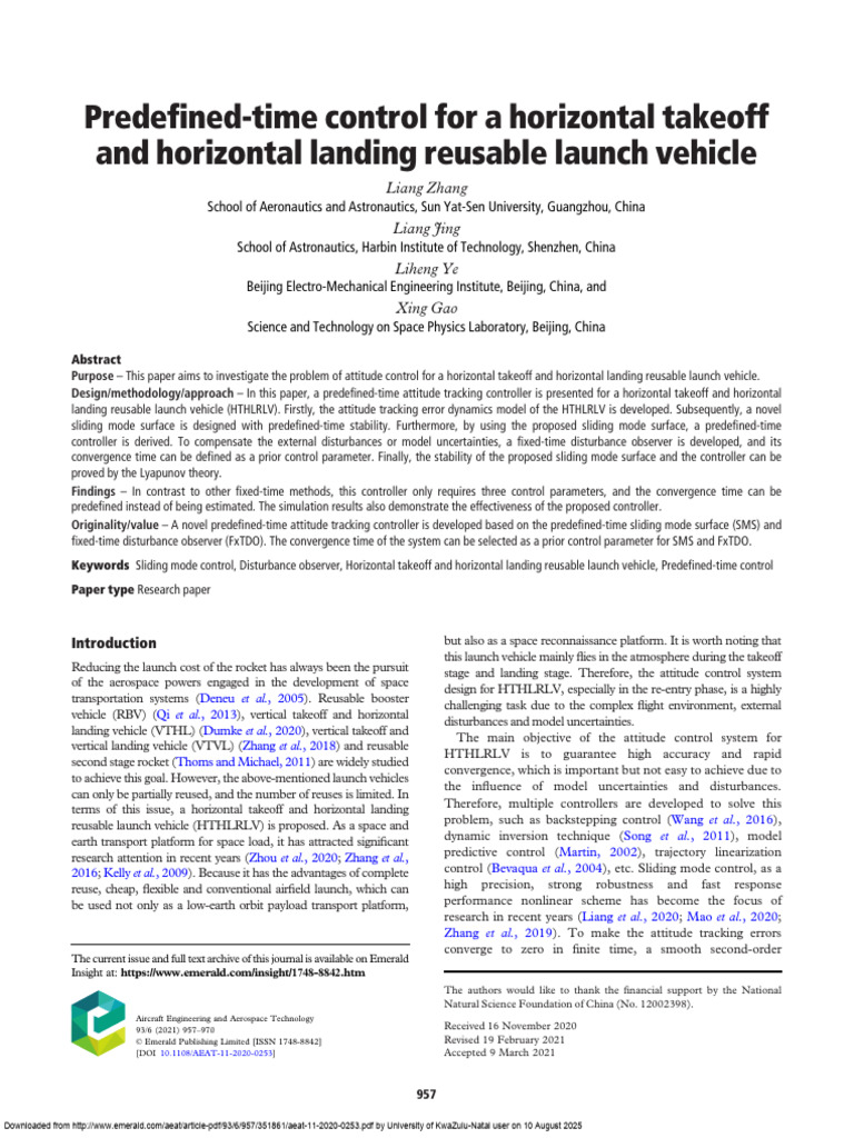 Zhang 2021 Predefined Time Control For A Horiz | PDF | Launch Vehicle ...