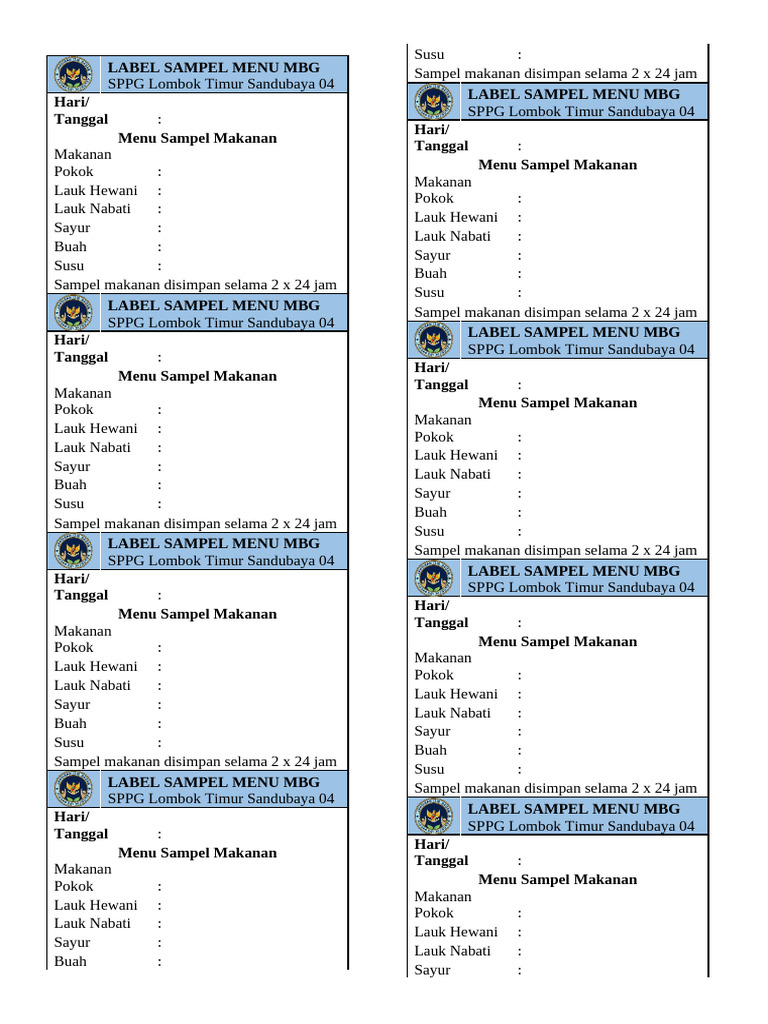 Label Sampel Menu MBG | PDF