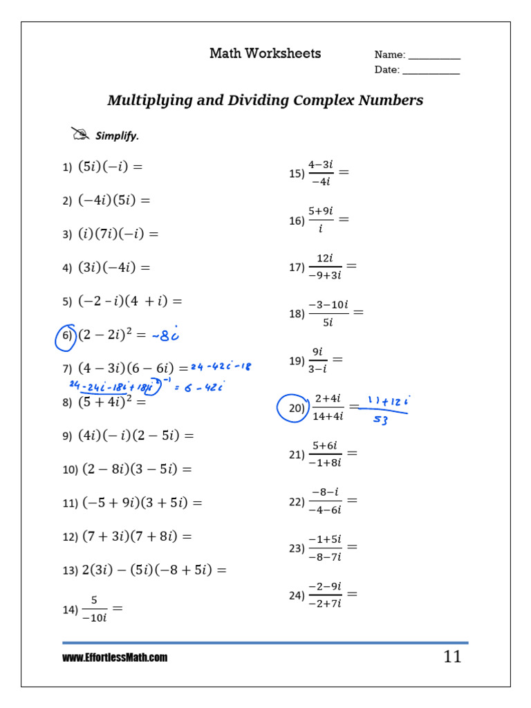 Multiplying and Dividing Complex Numbers | PDF