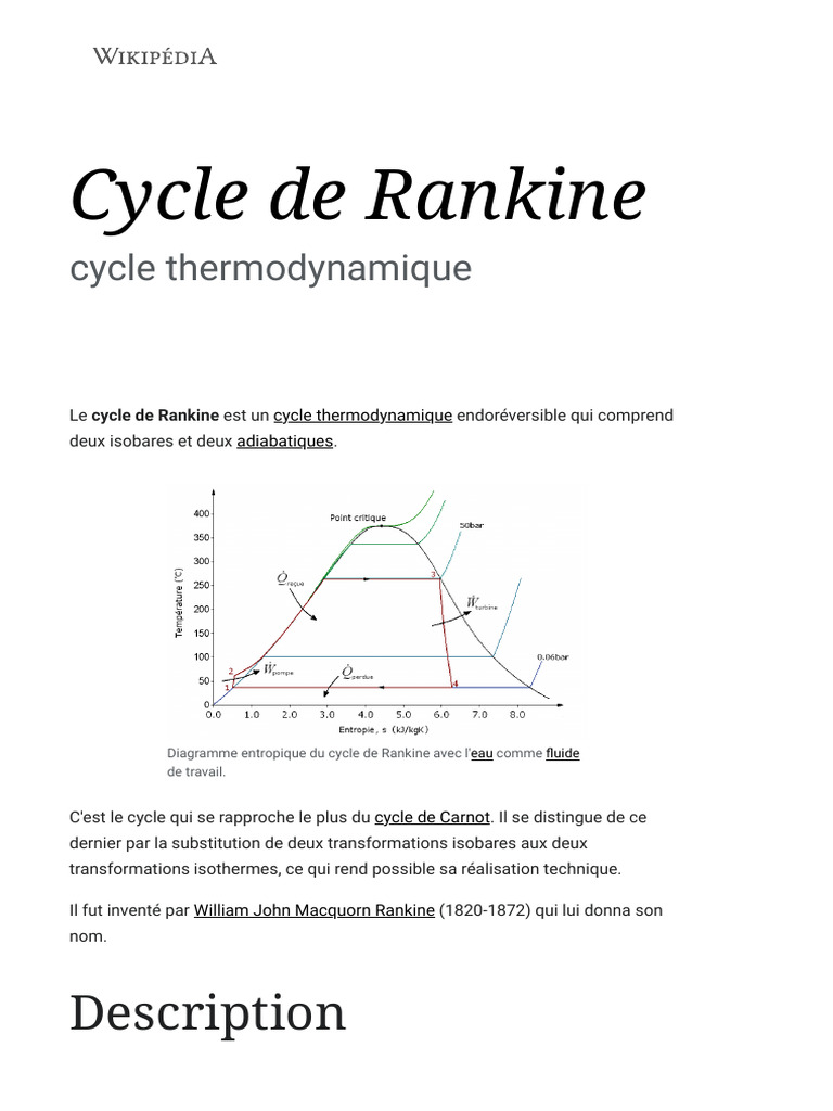 Cycle de Rankine - Wikipédia | PDF | Mécanique des milieux continus ...