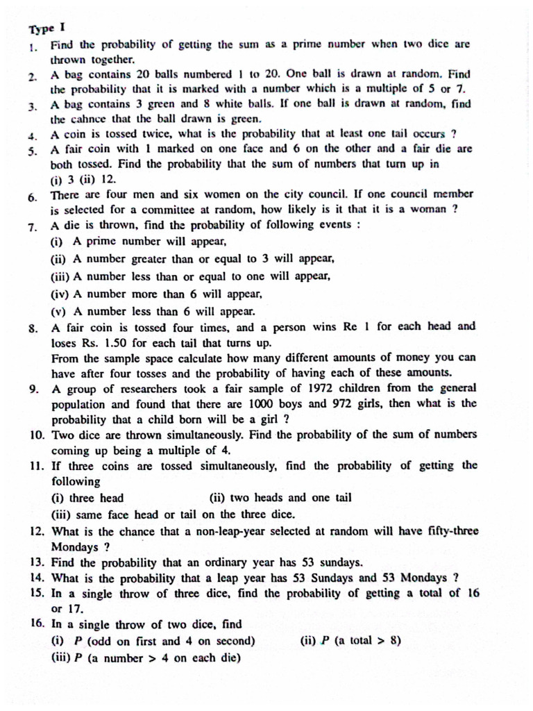 Probability Practice XI | PDF