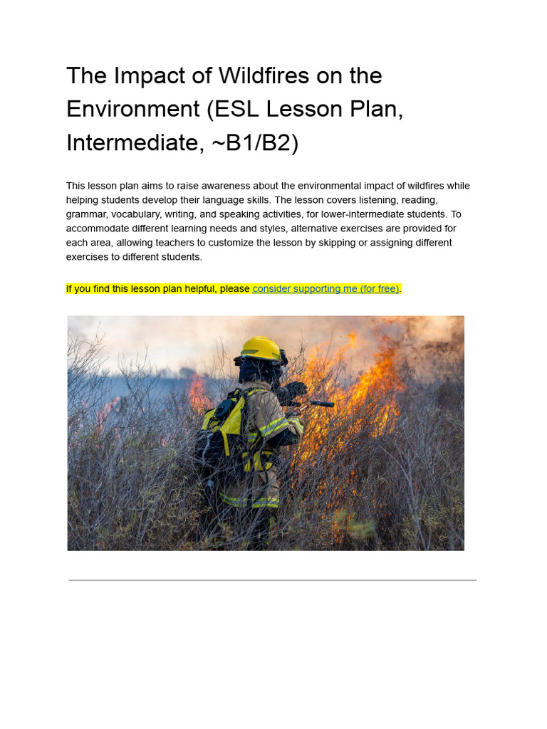 The Impact of Wildfires On The Environment ESL Lesson Plan Lower ...