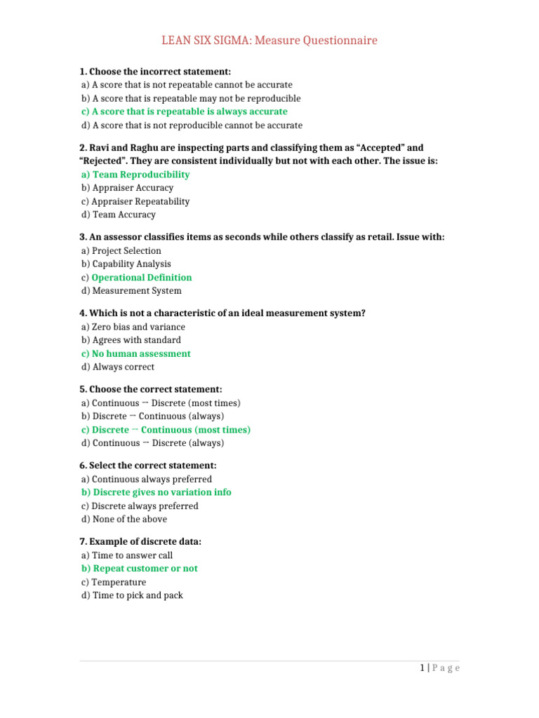 2.lean Six Sigma Measure Questionnaire | PDF | Standard Deviation | Six ...