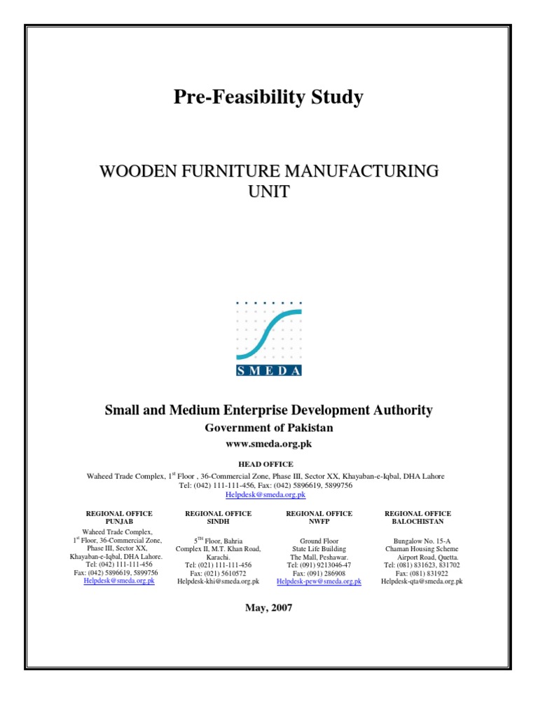 SMEDA Wooden Furniture Manufacturing Unit PDF Upholstery Wood