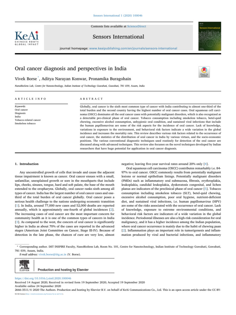 Oral Cancer Diagnosis and Perspectives in India | PDF | Biopsy ...