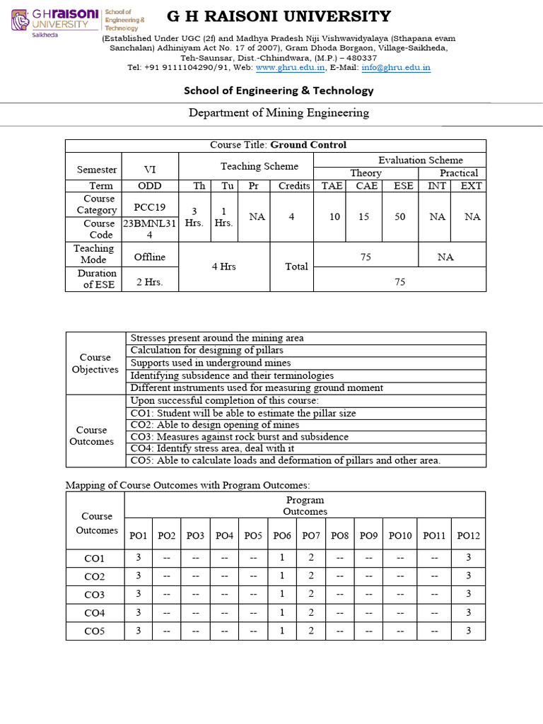 Ground Control (23BMNL314) | PDF | Mining | Applied And ...
