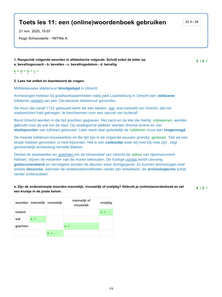 Toets Les 11 - Een (Online) Woor - Hugo Schoovaerts - 1MTWe A | PDF