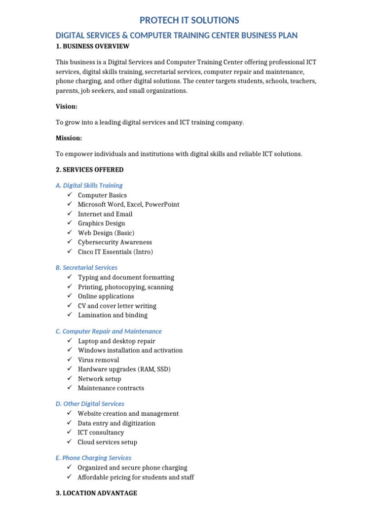 Digital Services Computer Center Business Plan | PDF | Information And ...