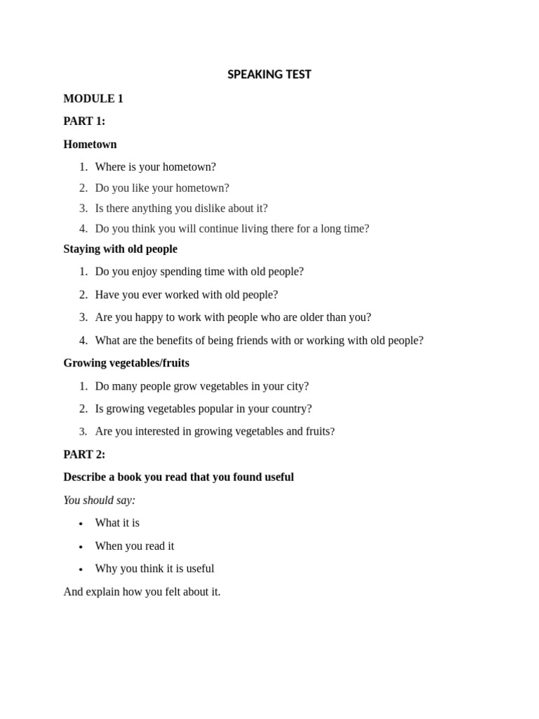 Speaking Test | PDF