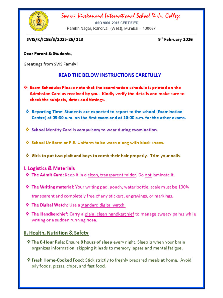 Instructions Grade X Examination | PDF
