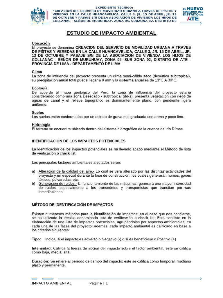 Estudio Impacto Ambiental | PDF | Evaluación de impacto ambiental ...