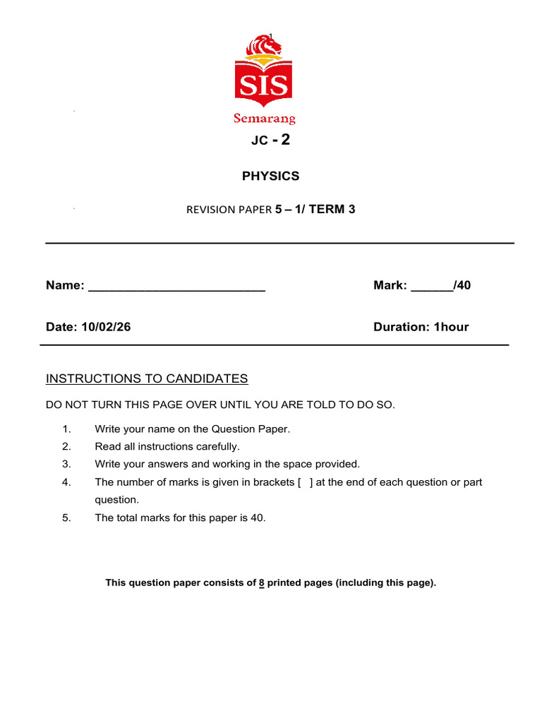 JC 2 Paper 5 Revision Tues | PDF | Physical Sciences | Physics