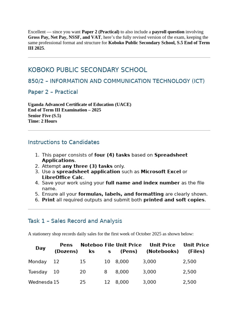 End of Term 3 Ict Paper 2 | PDF | Spreadsheet | Notebook