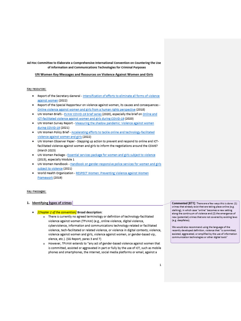 UN Women - UNODC Cybercrime Convention - EVAW Key Messages | PDF ...