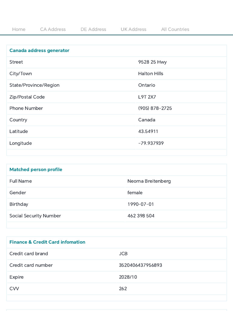 Fake Address Generator Canada - Random Address Generator, Canad | PDF