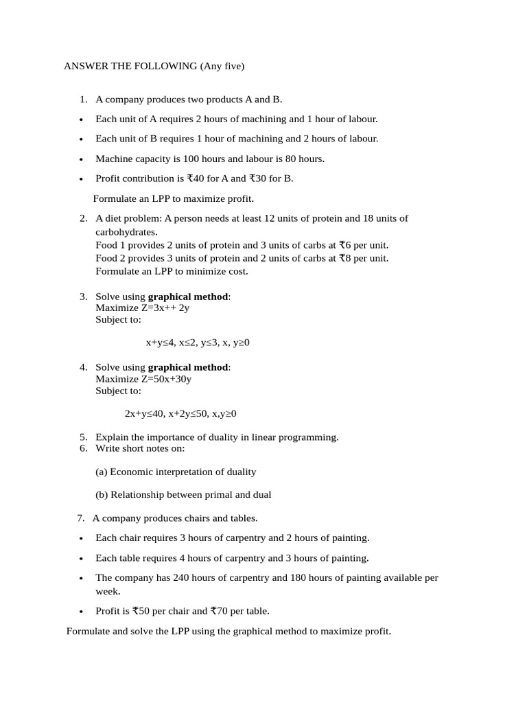Chapter 1 Test Paper QTOR | PDF | Mathematical Optimization ...