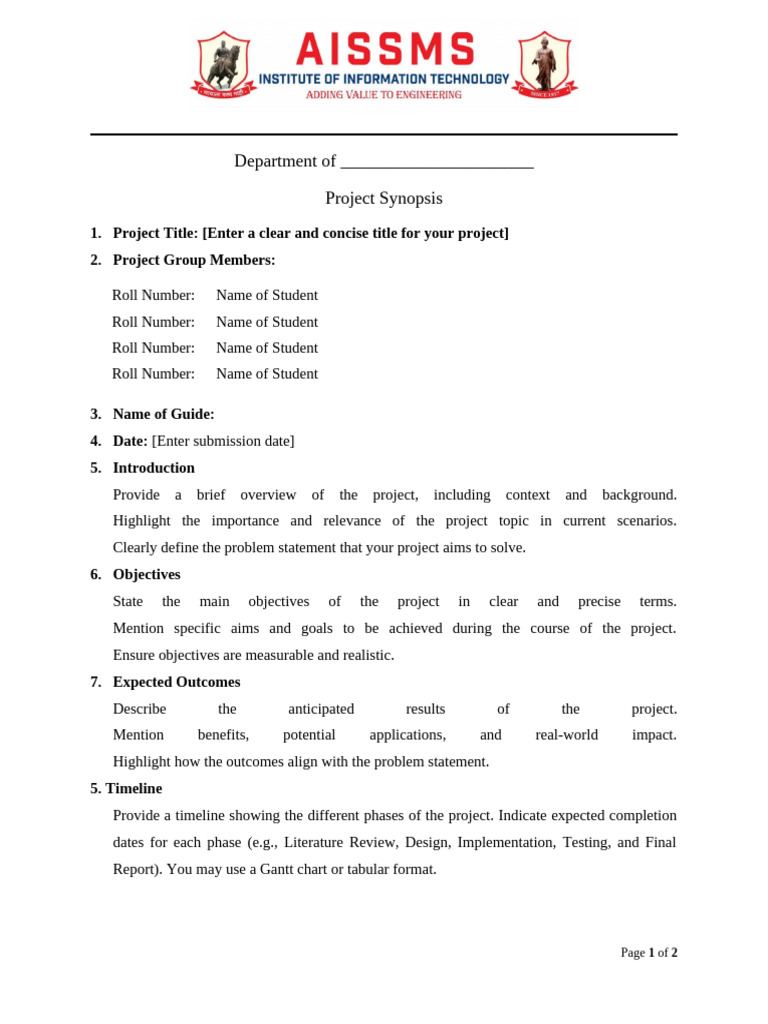 Approved Project Synopsys Format RCD From DR - Dhumale Sir | PDF