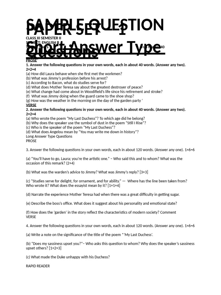 Sample Question Paper Set - 1 | PDF