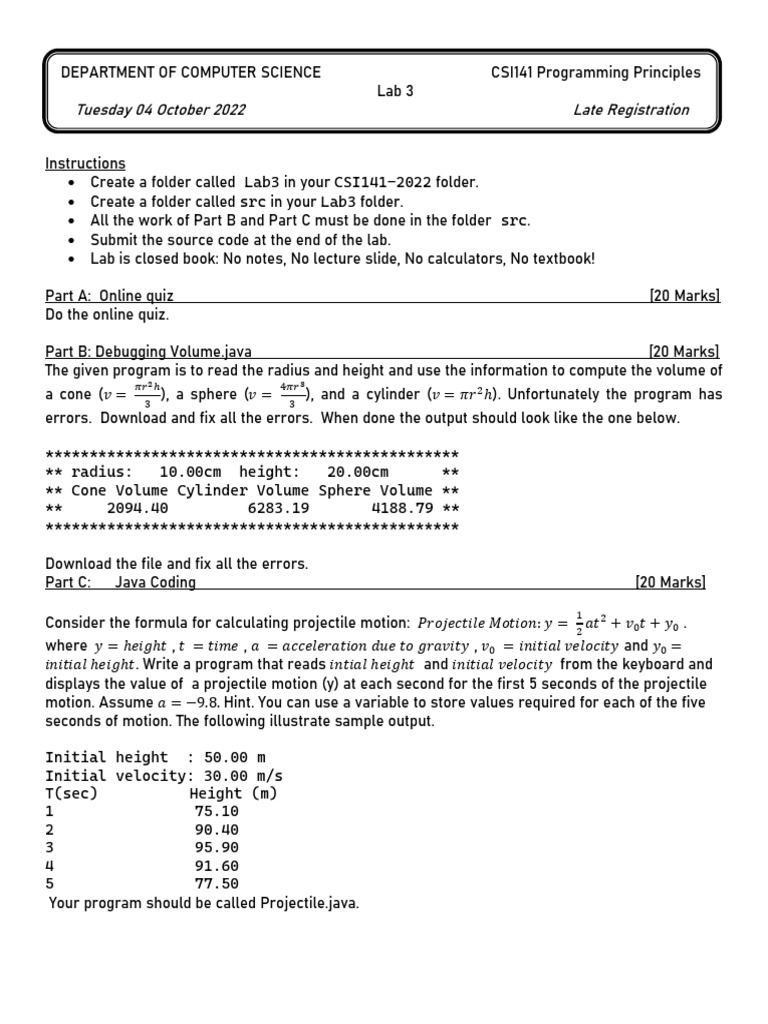 Csi141 Lab3 2022 Late Registration | PDF | Volume | Computing