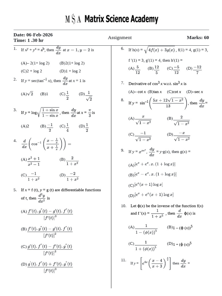 Matrix Science Academy (Nigdi) Assignment Question Paper 06-02-2026!20 ...