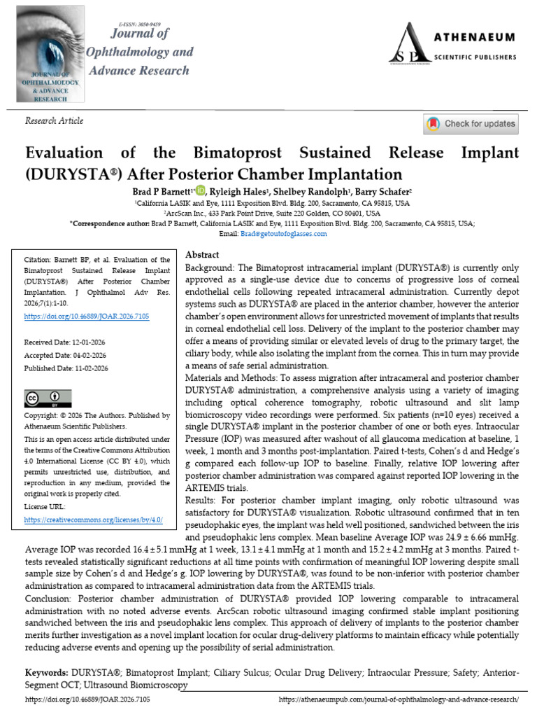 Evaluation of The Bimatoprost Sustained Release Implant DURYSTA® After ...
