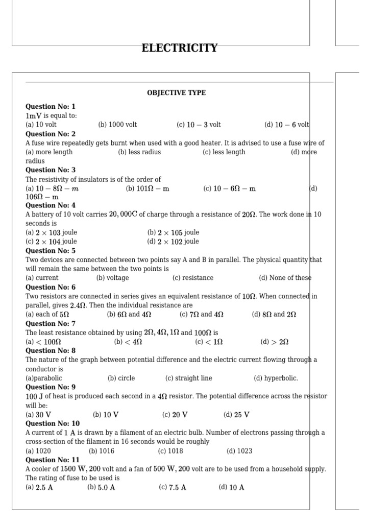 Electricity Test | PDF | Electrical Resistance And Conductance ...