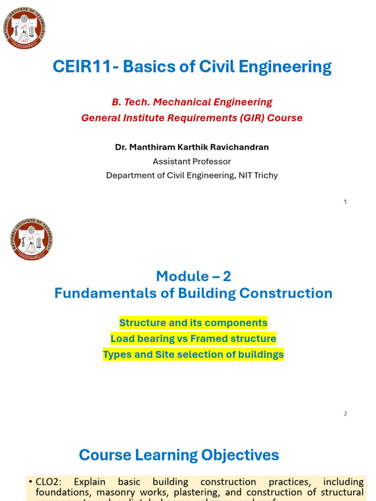 Basics of CE - Mod 2 Part-1 | PDF | Structural Load | Foundation ...