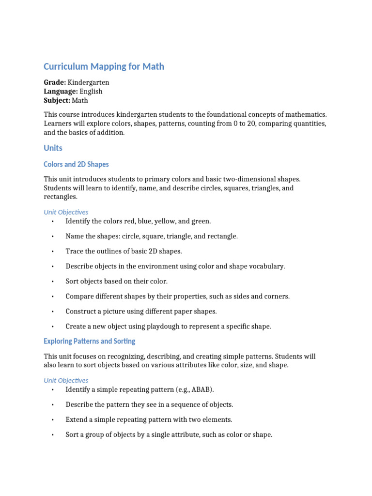 Course - Curriculum Mapping For Math | PDF | Shape | Mathematics