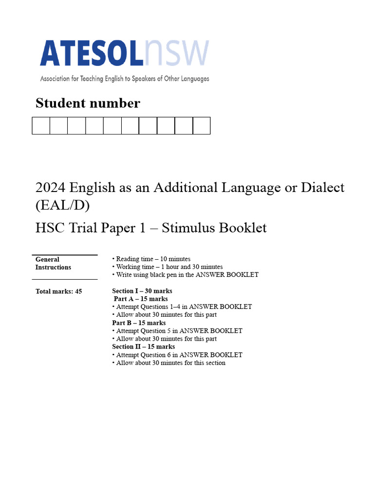 2024 ATESOL HSC EALD Trial Paper One Stimulus Booklet | PDF | Little Women