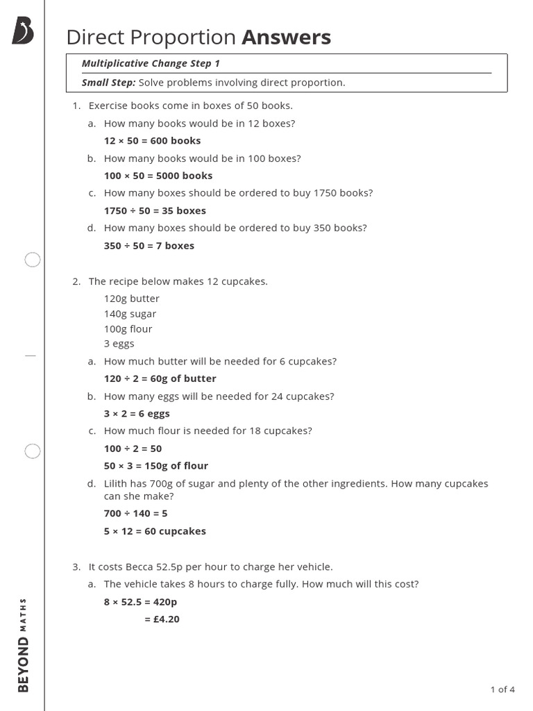 Small Step 1 - Direct Proportion - Answers | PDF