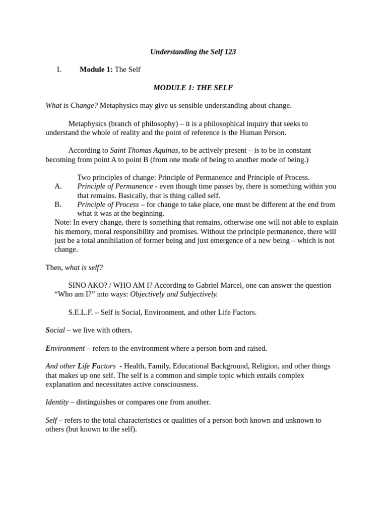 Uself The Self Lesson 1 | PDF | Self | Metaphysics