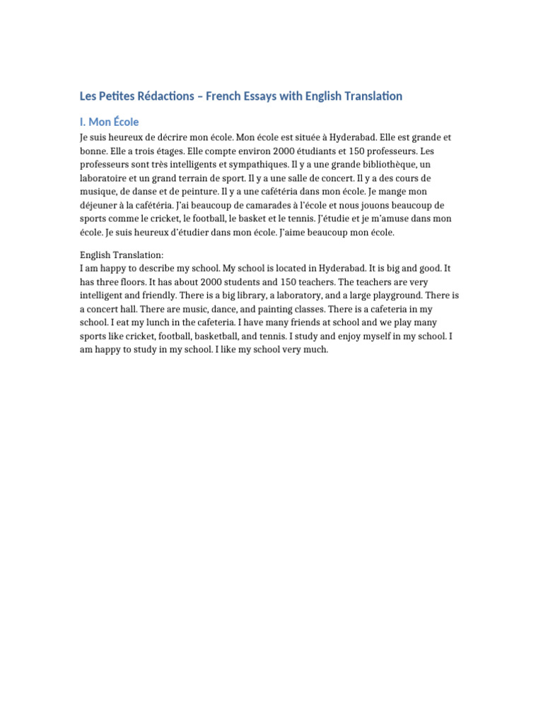 French Essays With Translations COMPLETE | PDF | Nourritures | Repas