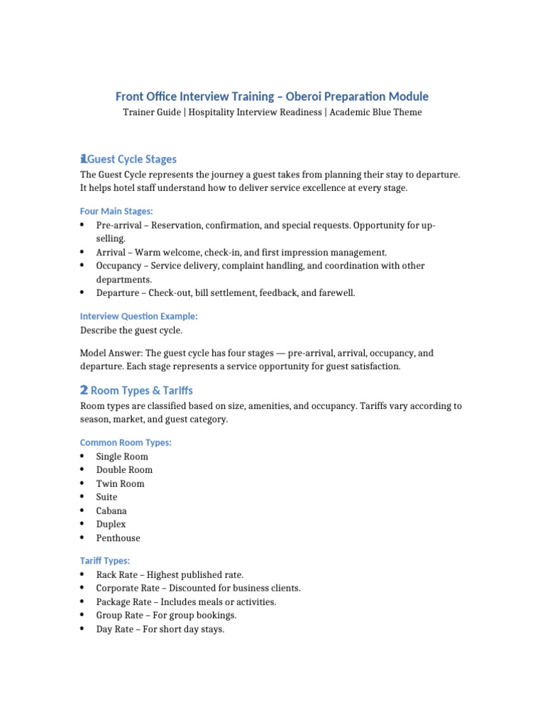 Front Office Interview Training Oberoi Module Expanded | PDF | Body ...