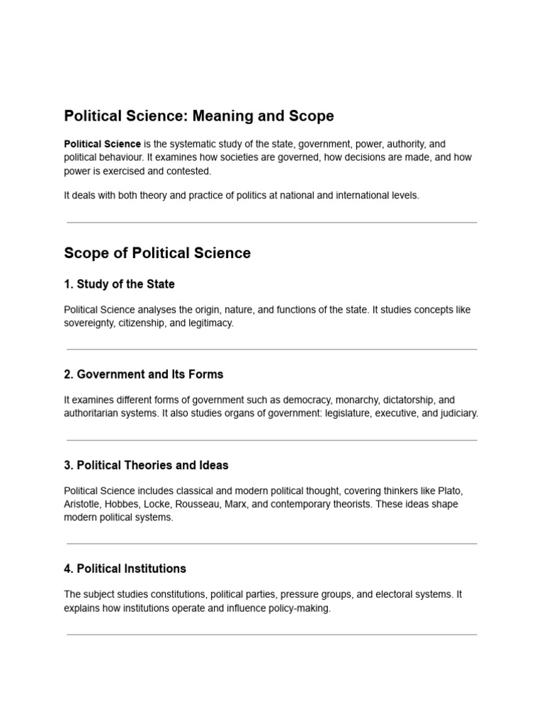 Political Science - Meaning and Scope | PDF | State (Polity) | Governance