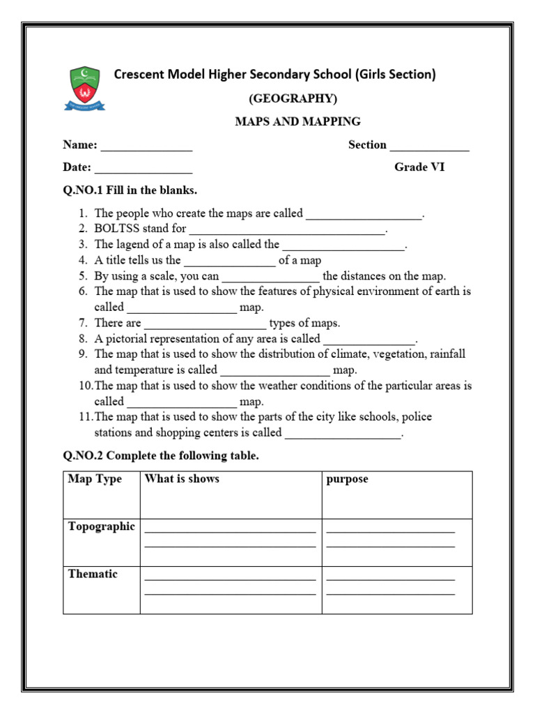 Geography Unit 2 Map and Maping Worksheet | PDF