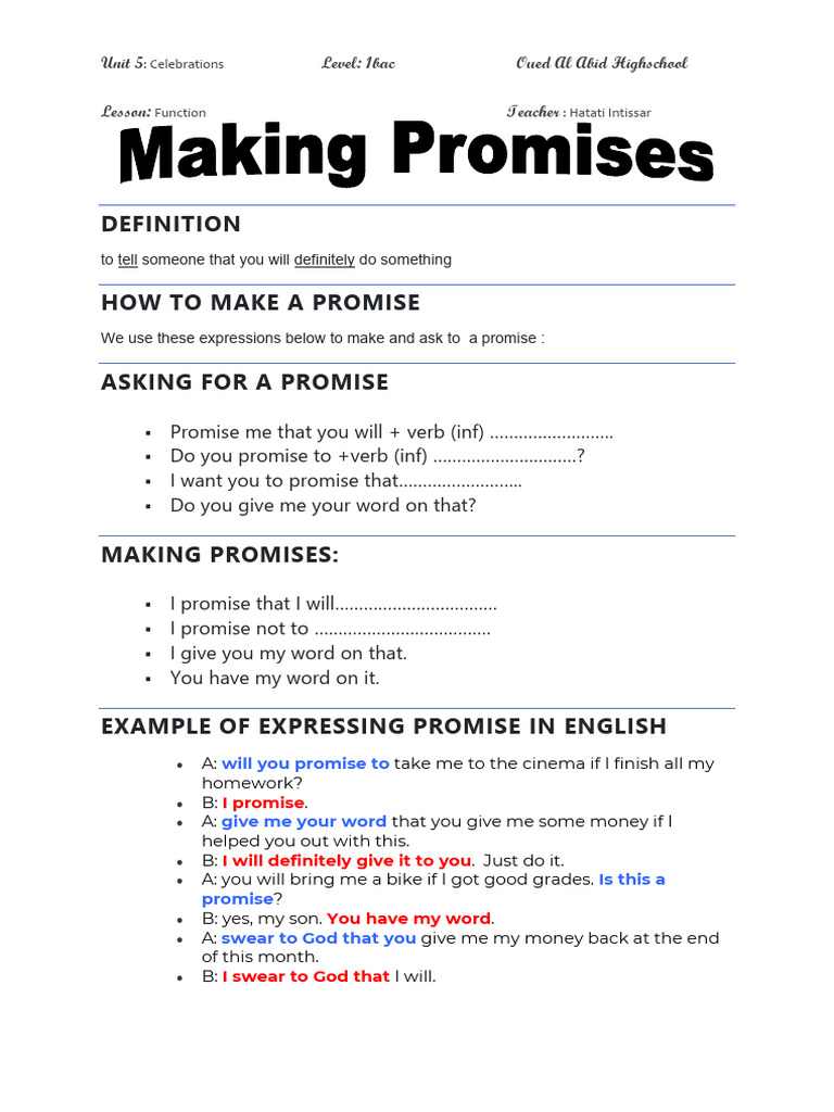 Making Promises Unit 5 | PDF