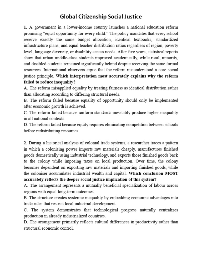 Global Citizenship Social Justice | PDF | Poverty & Homelessness ...
