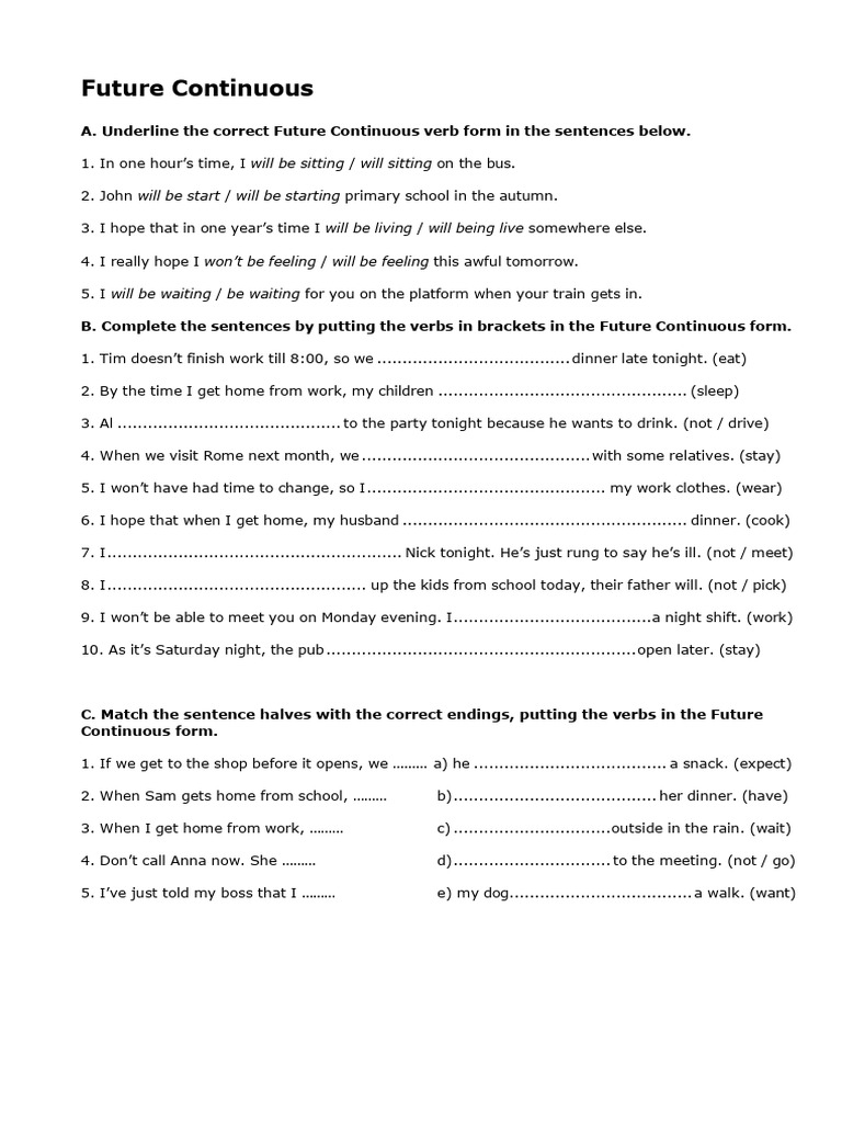 Future Continuous Tense Practice | PDF