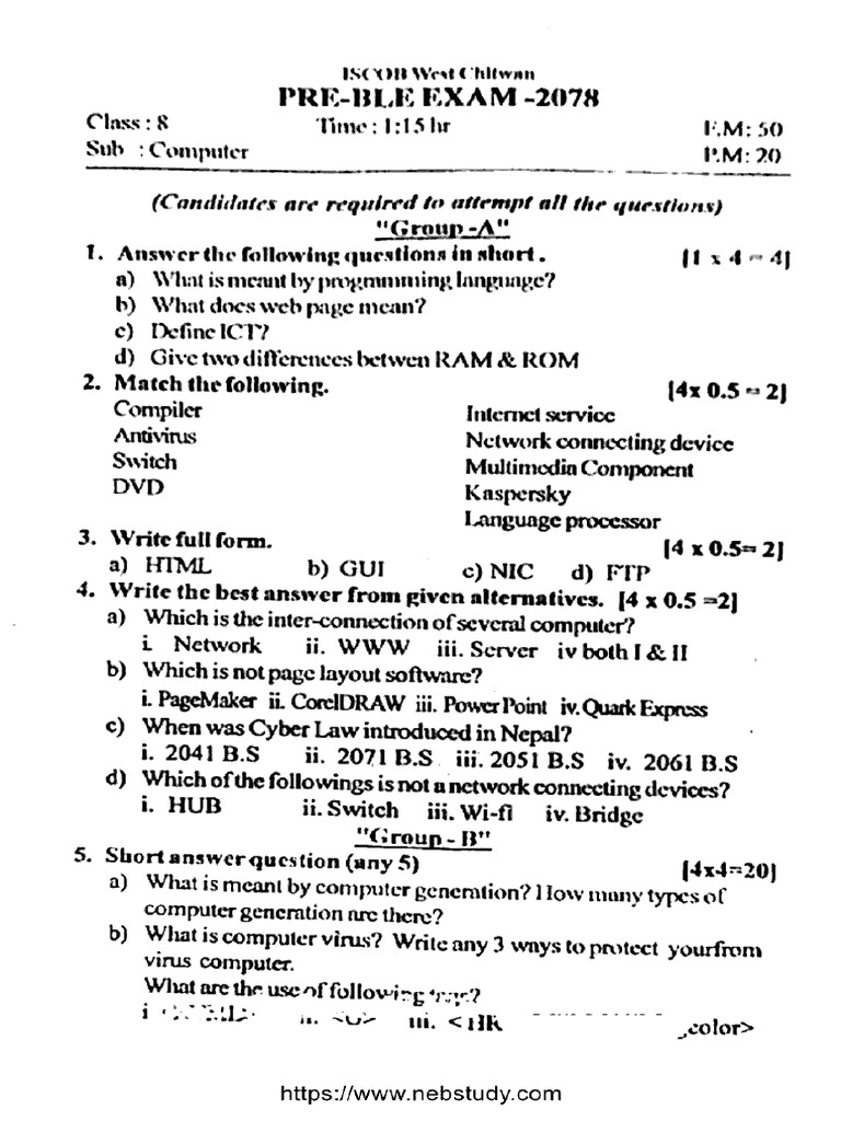 Class 8 Pre Ble Computer 291123 2022 | PDF