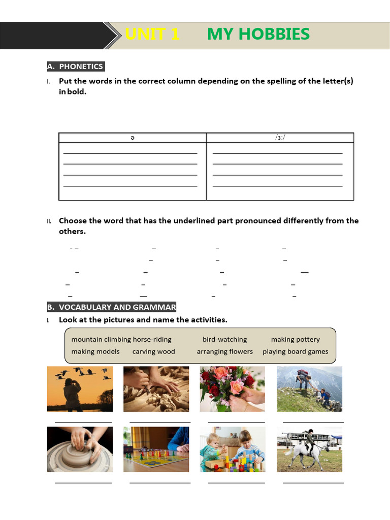 Bai Tap Tieng Anh 7 Bai 1 | PDF | Hobbies
