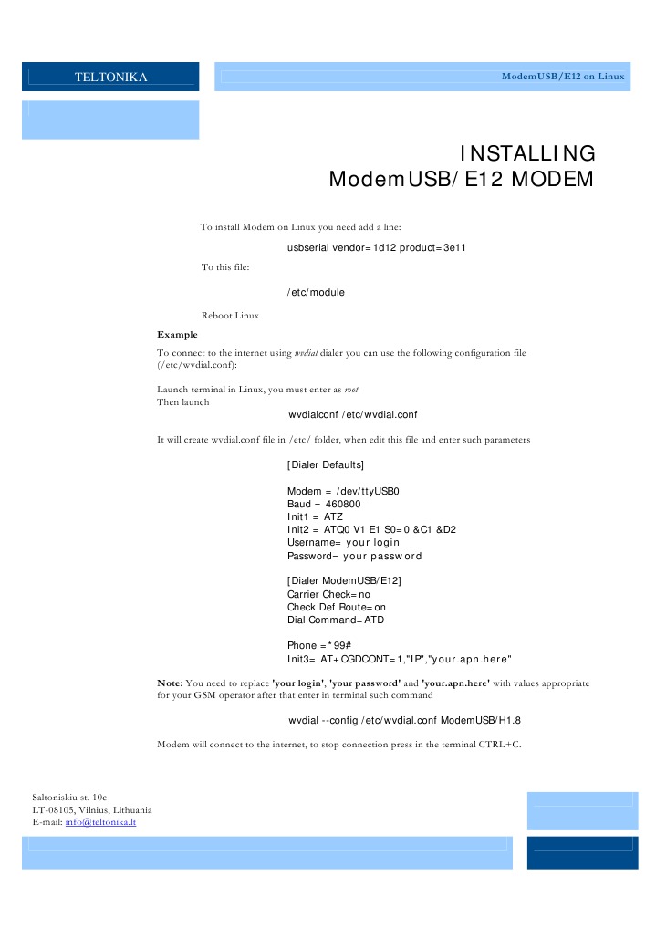 ModemUSB E12 Linux | PDF