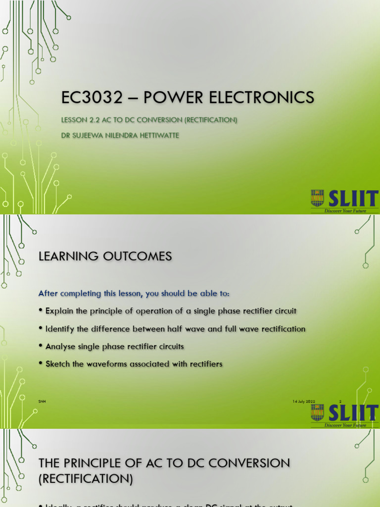 Lecture 2.2 - AC To DC Conversion | PDF | Rectifier | Power Electronics