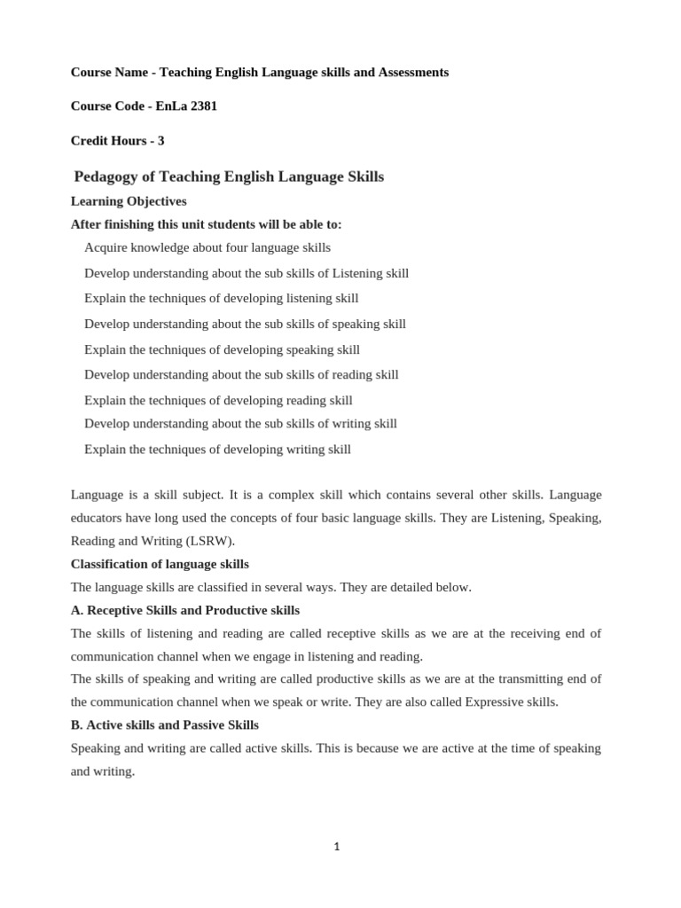 Teaching English Language Skills | PDF | Word | Skill