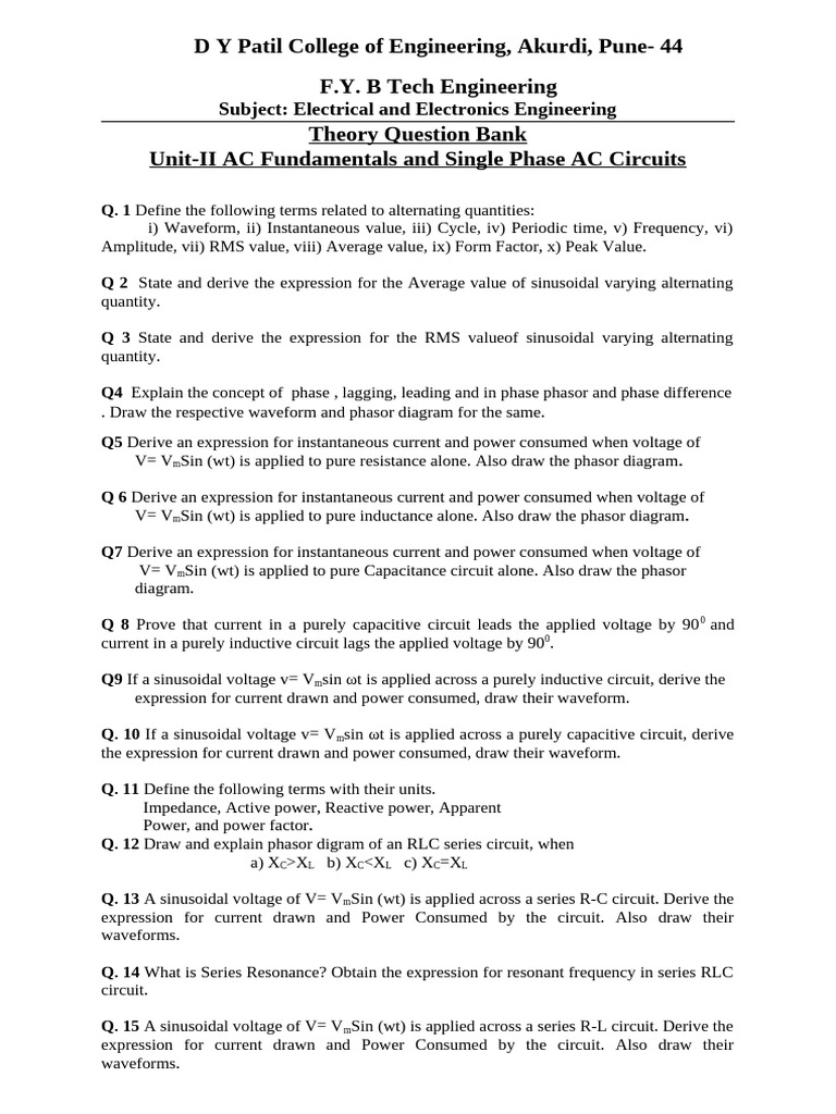 EEE Unit-II Question Bank | PDF | Electrical Engineering | Electricity